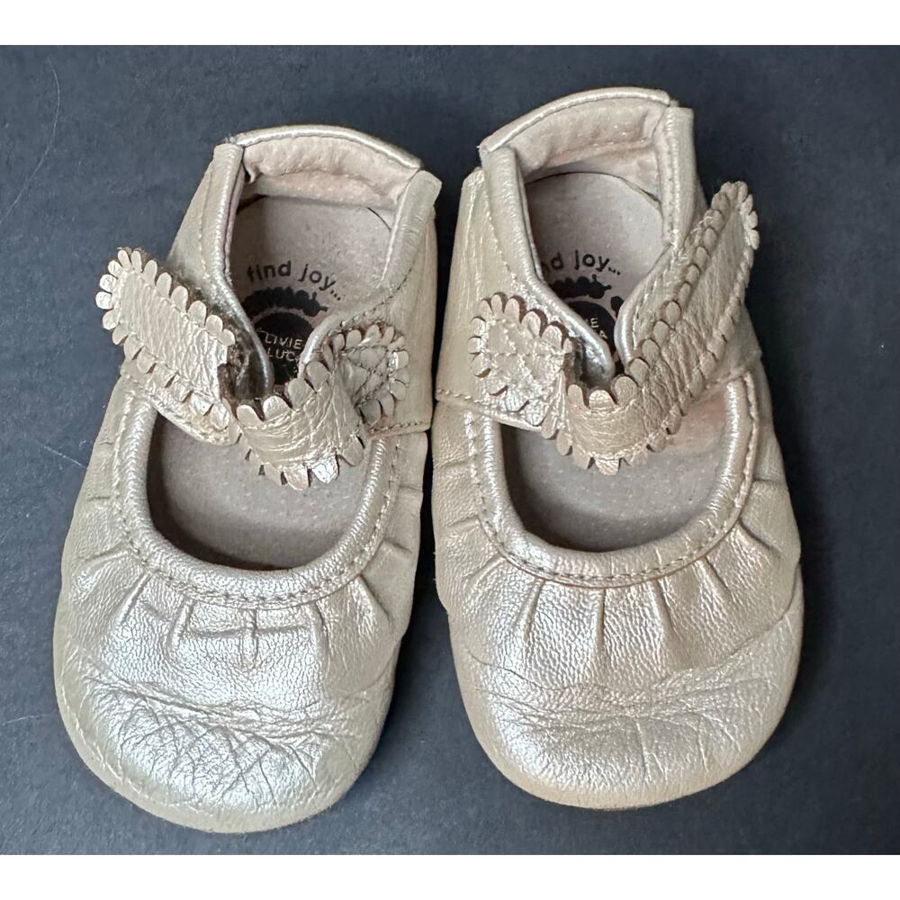 Livie & Luca Infant Girls Gold Ruched Mary Janes Champagne Infant Shoes  6-12m